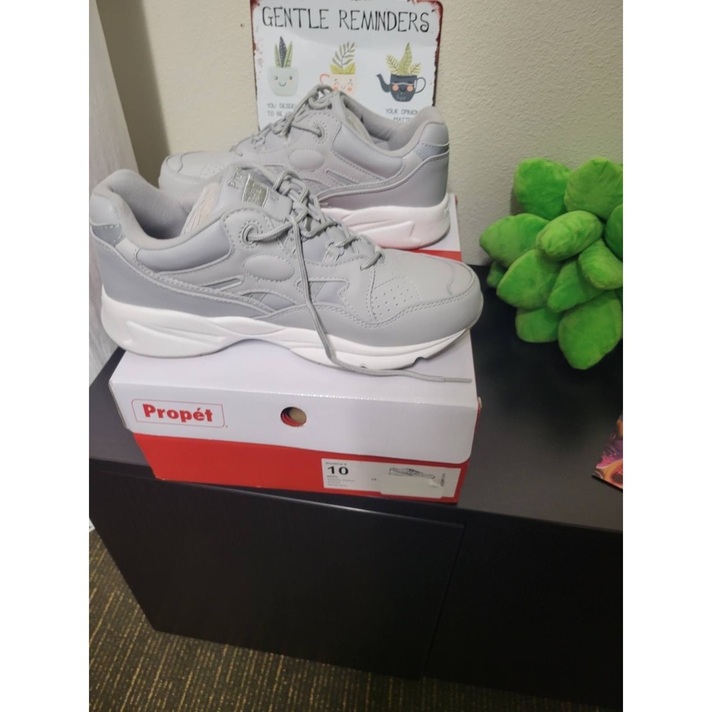 Propet Stability Walker Fetch Grey Leather Walking Shoes W2034 Womens 10 Wide D